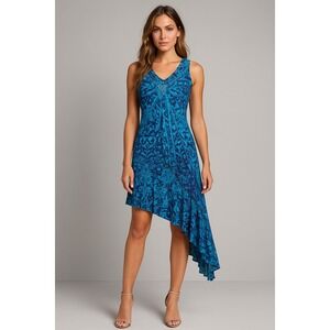 Y2K Dress Womens L Floral Paisley Burnout Asymmetric Fairy Grunge Festival Artsy